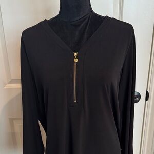 Susan Graver Black V-Neck Zipper Women Top NWOT